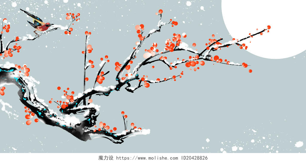 手绘中国风水墨梅花植物素材